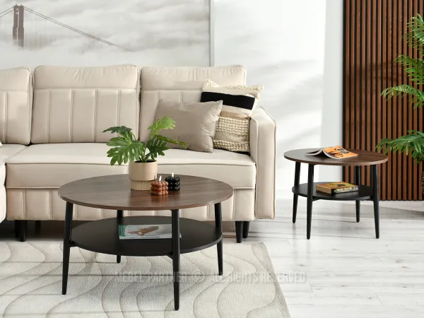 Funkcjonalny stolik kawowy do salonu - okrągły element dekoracyjny
